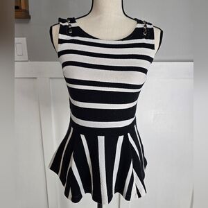 Black and White Striped Peplum Top Sz XS